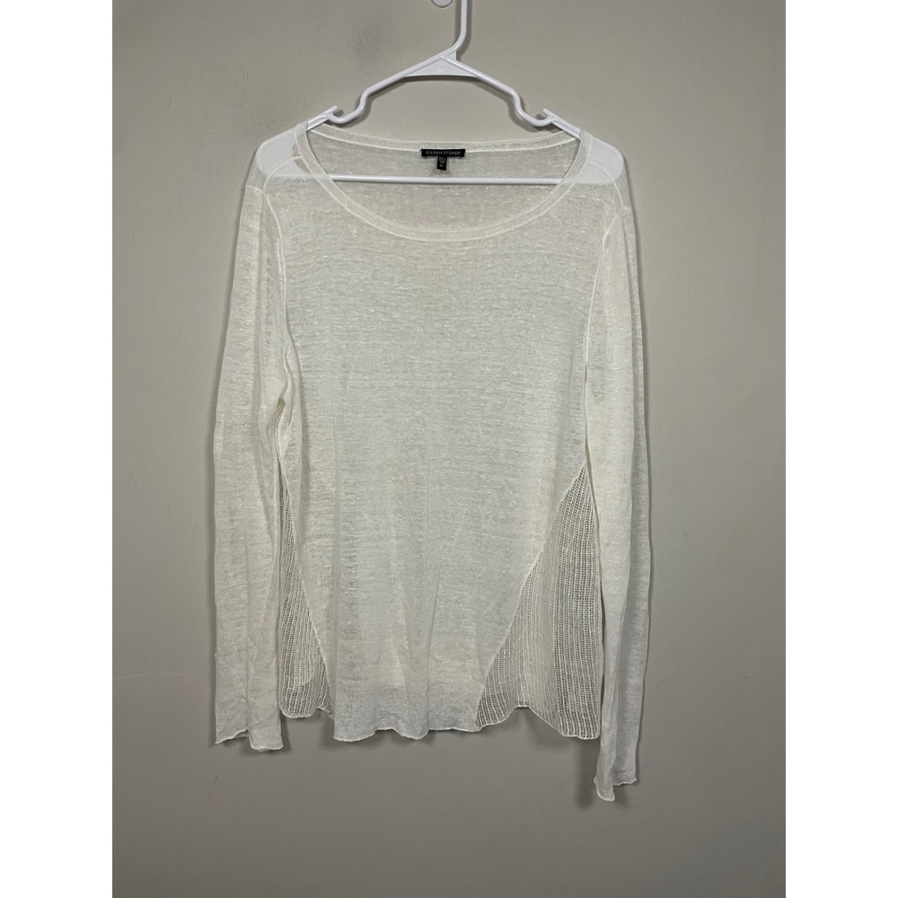 Eileen Fisher Sheer Hemp Lightweight Sweater in White Size XL Quiet Luxury
